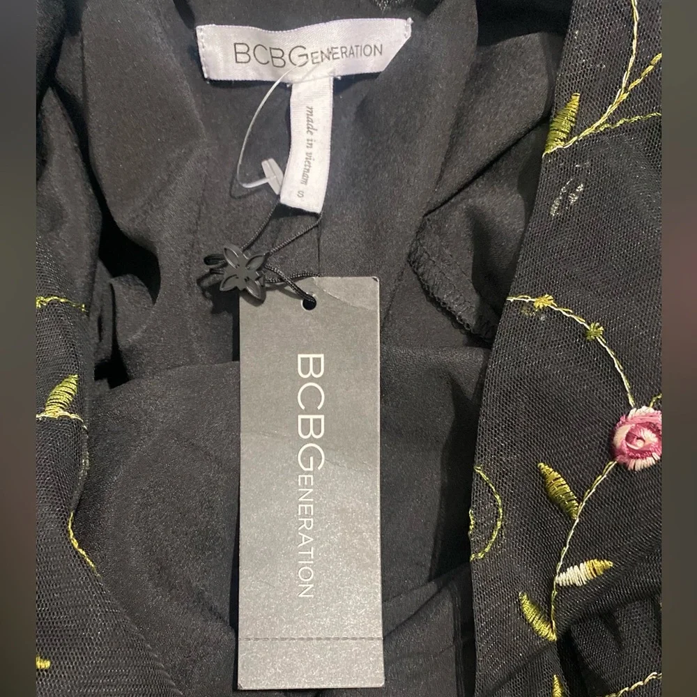 BCBGeneration Black Dress with Pink Floral Embroidery - Picture 8 of 8